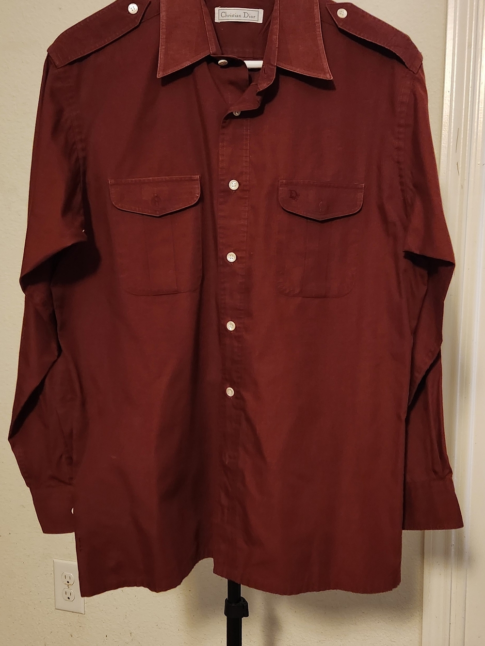 Dior Men's Dark Burgundy Long-Sleeve Button Shirt